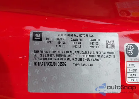 2018 Chevrolet Camaro 1Ls z USA, uszkodzony, nr VIN 1G1FA1RXXJ0100582